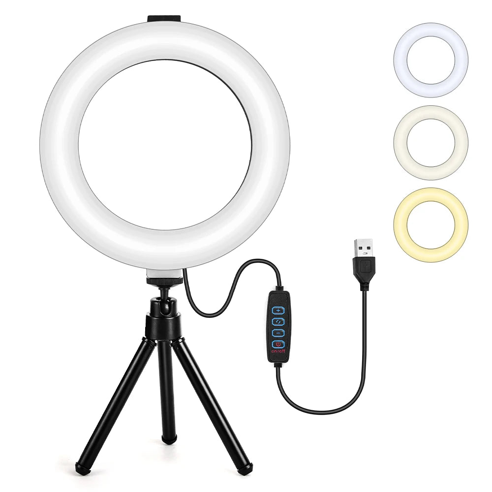 6 Inch Mini LED Selfie Square Ring Light Desktop Video Lamp With Tripod Stand USB Plug For YouTuber Live Vlog Makeup Studio