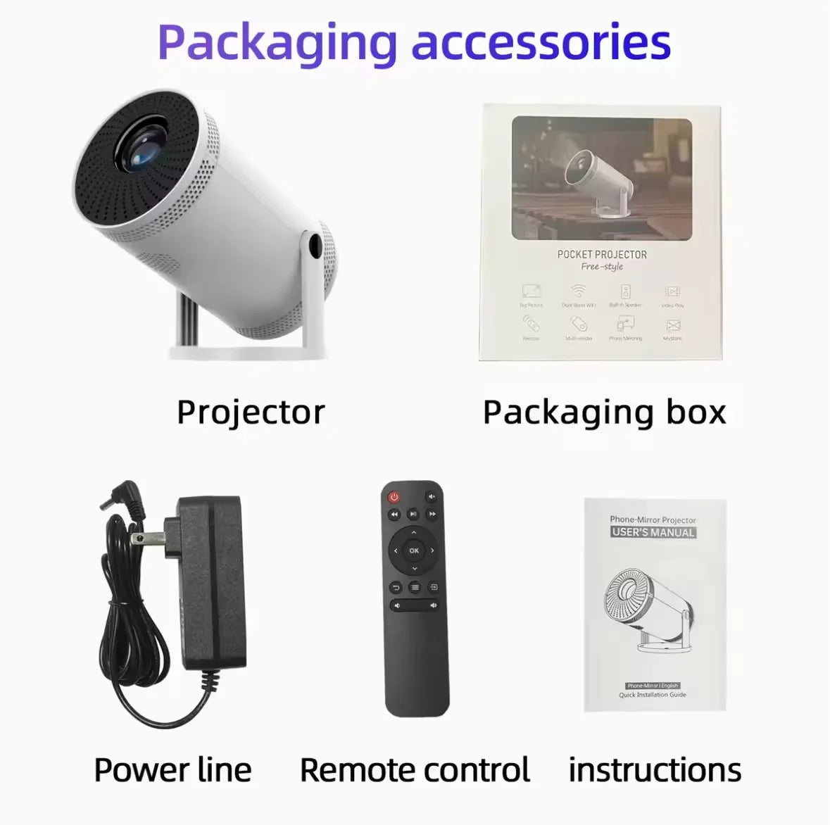 4K Portable 720P Projector 260ANSI Lumens 180° Rotate Home Theater Perfect Christmas Gift Wifi6 BT5.4 Outdoor Portable Projector